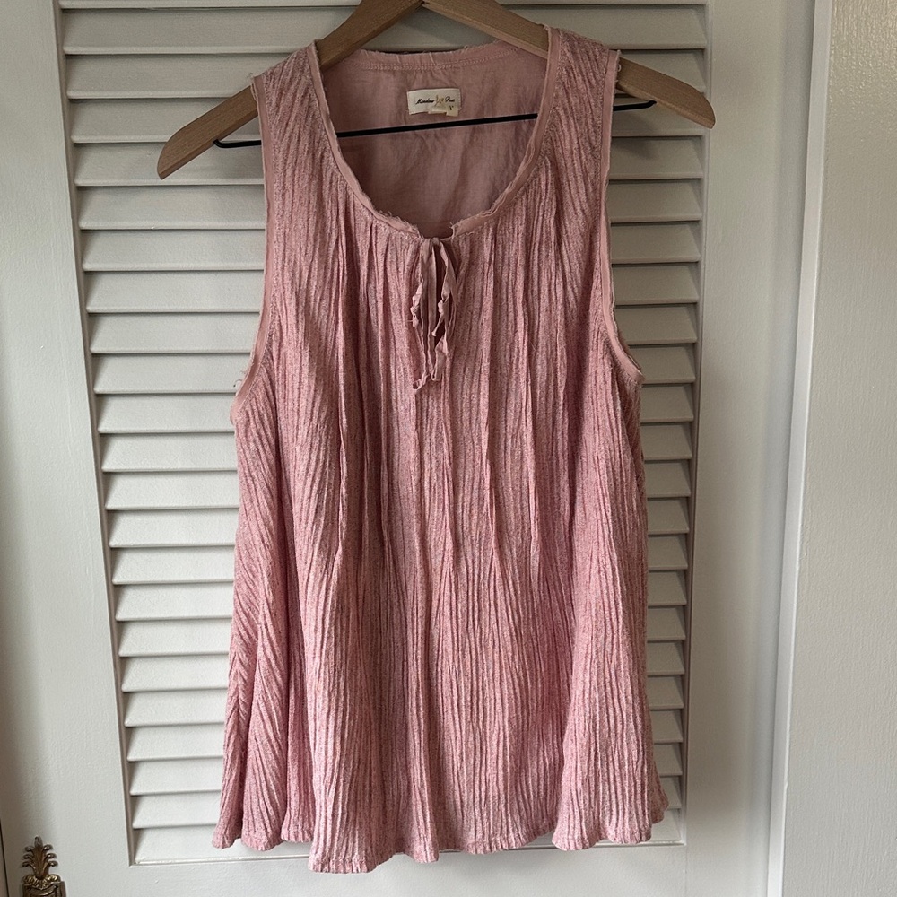 Meadow Rue from Anthropologie Pink Crinkle Tie-Neck Tank